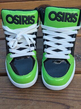 Osiris Convoy Mid Mens 9 Green Black Patent Skate Shoes New